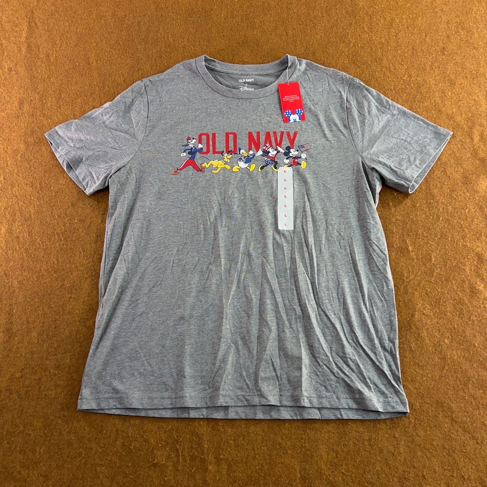 Old Navy Mens Large Gray Disney Mickey Friends Graphic Short Sleeve T-Shirt New